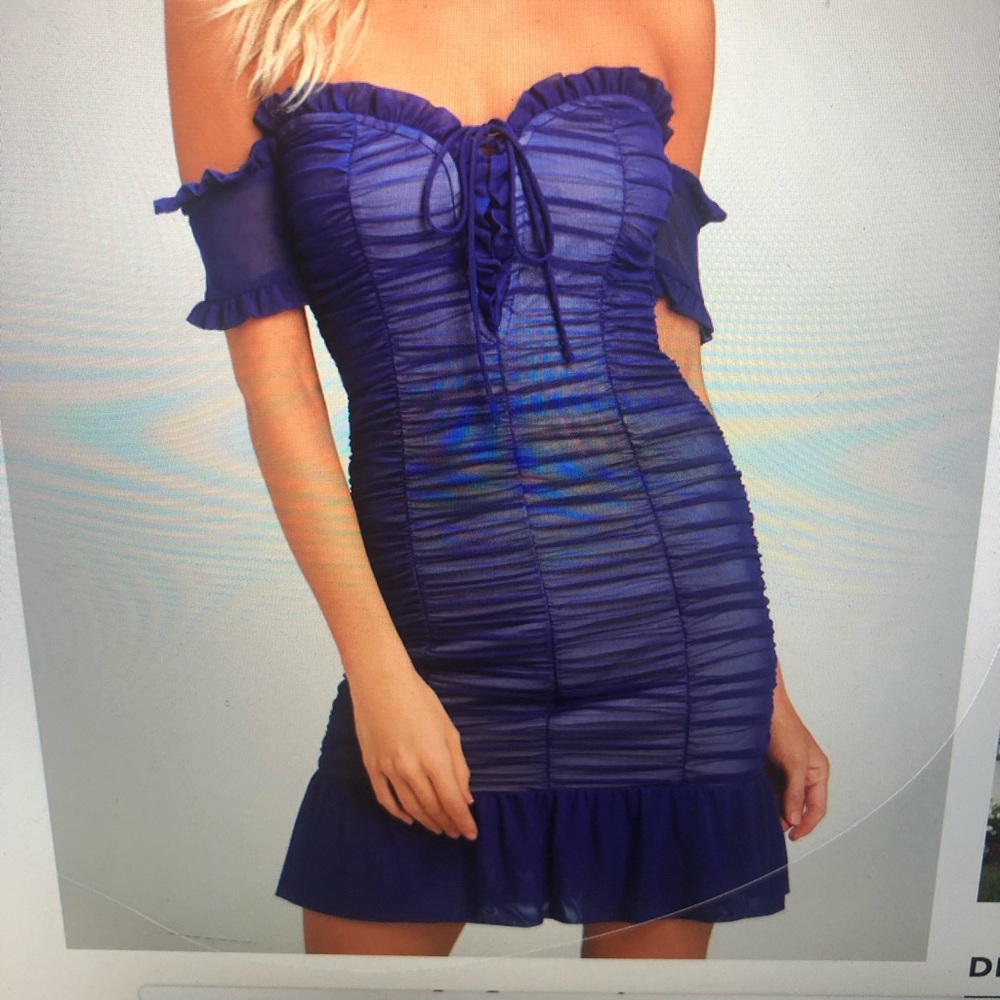 Royal Blue Ruched Off the shoulder bodycon Dresss